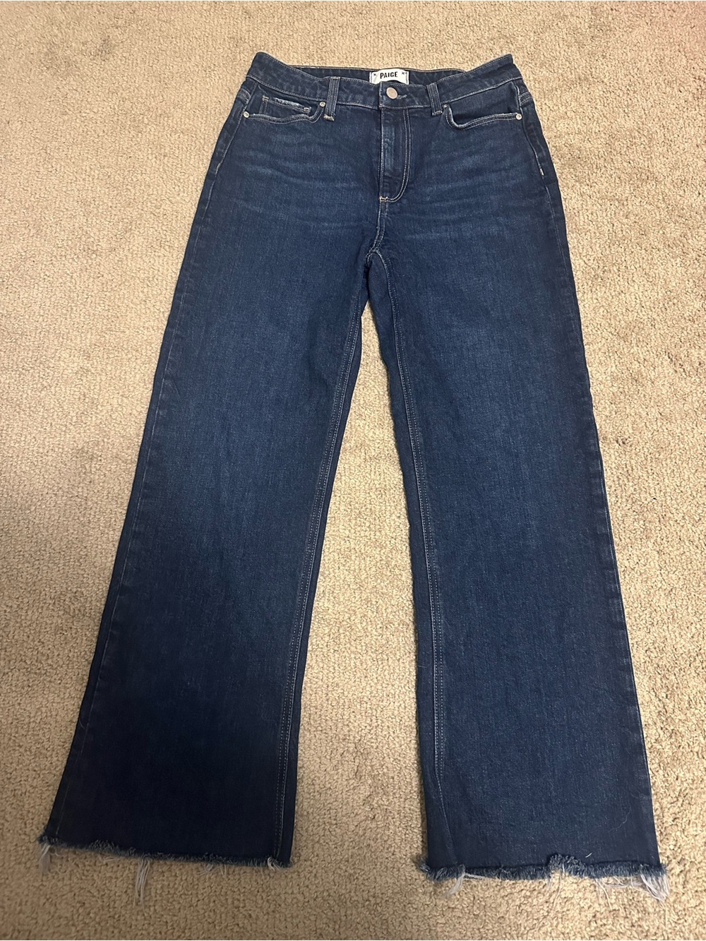 PAIGE Leenah Ankle High Rise Wide Leg Raw Hem Jeans Dark Wash Size 27